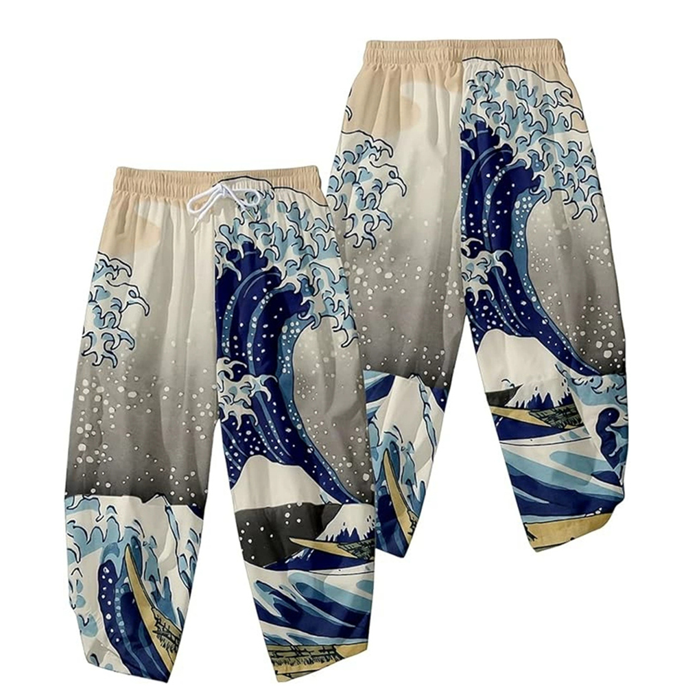 Asian Cosplay Anime - Calças kimono 3d vintage florescem calças