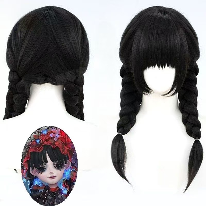 Anime Cosplay Girl With Black Hair - Peruca de Cabelo Sintético com Tranças