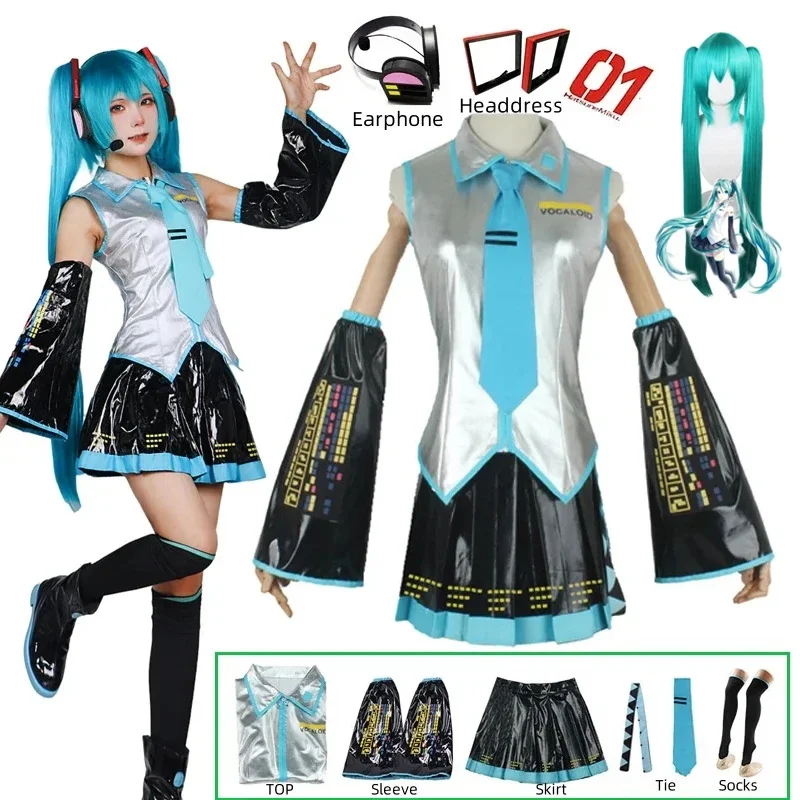 Anime Cosplay Miku - Conjunto Completo de Cosplay em Couro