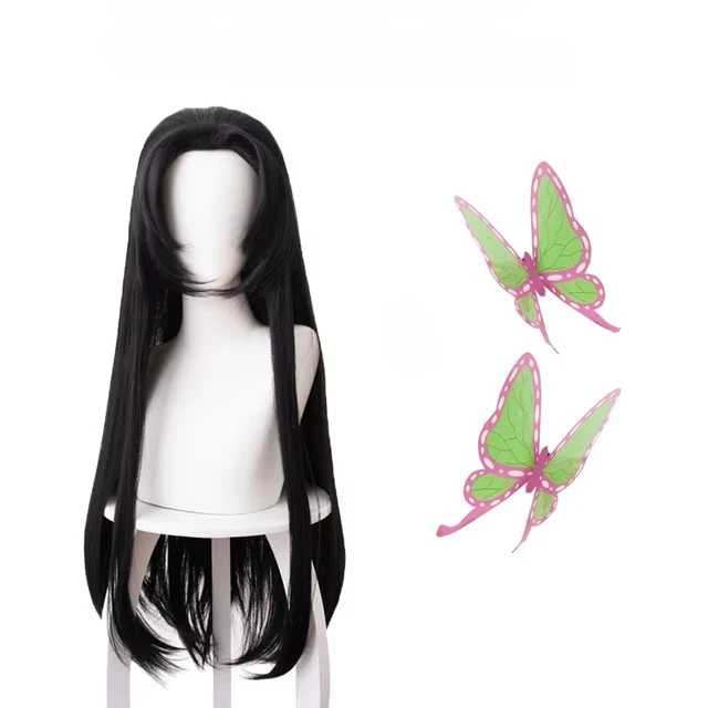 Anime Cosplay Long Black Hair - Anime kochou kanae peruca kimetsu no