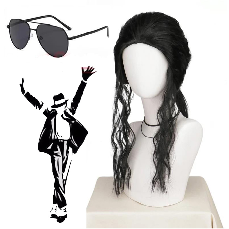 Anime Cosplay Long Black Hair - Peruca ou Óculos de Cosplay Michael