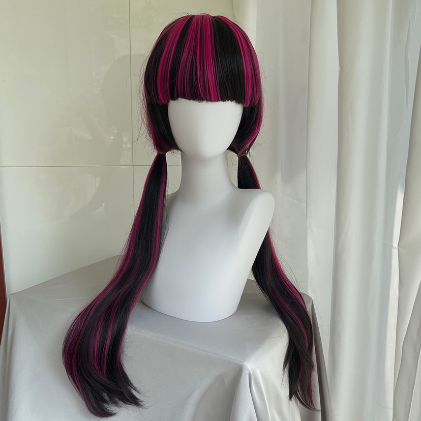 Anime Cosplay Long Black Hair - Peruca de Cosplay Draculaura de Alta
