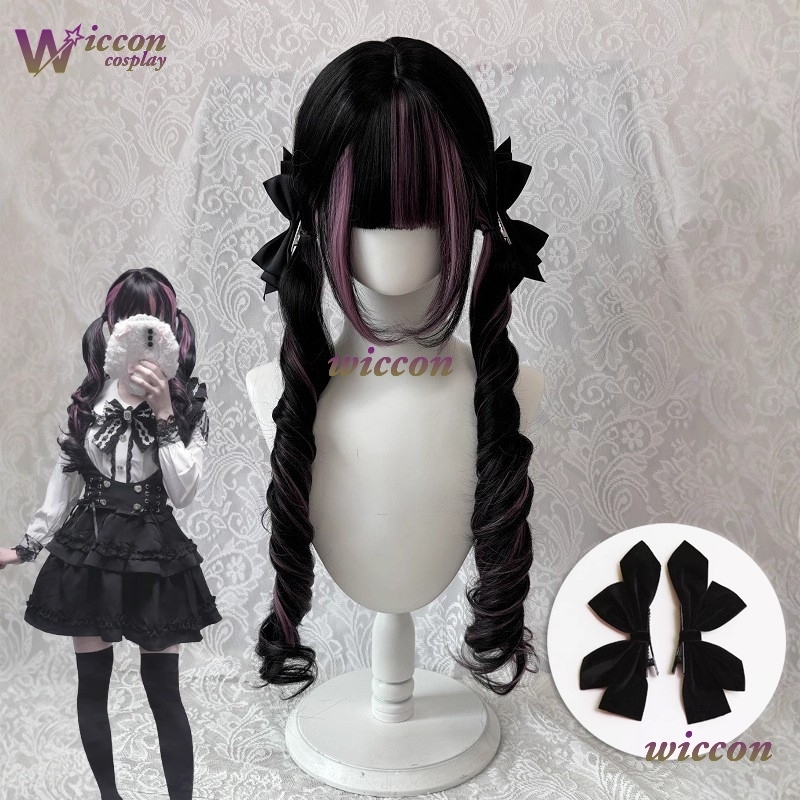 Anime Cosplay Long Black Hair - Quadrinhos ‌ Peruca preta com franja